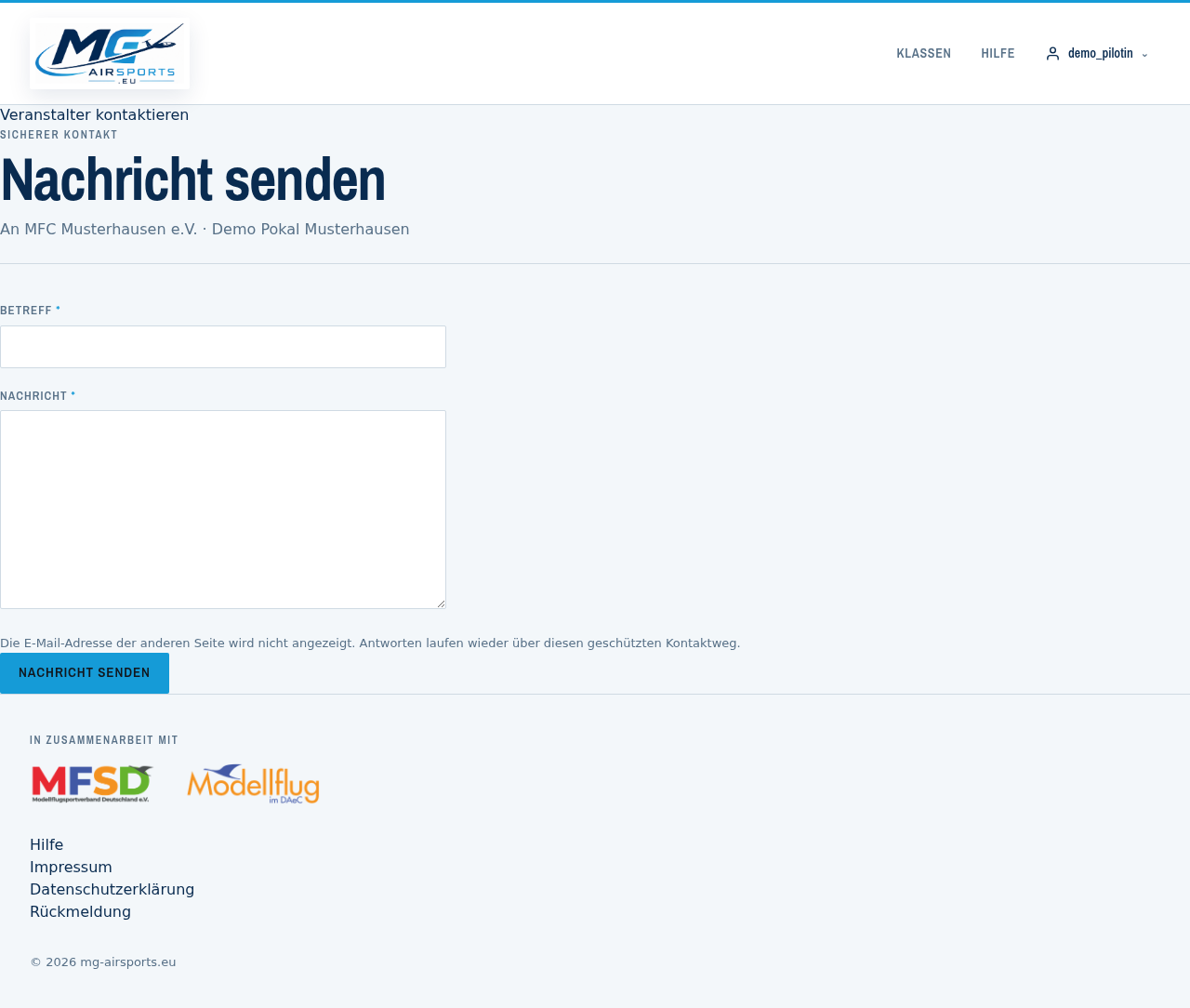 Der geschützte Kontaktweg: Betreff, Nachricht, absenden.